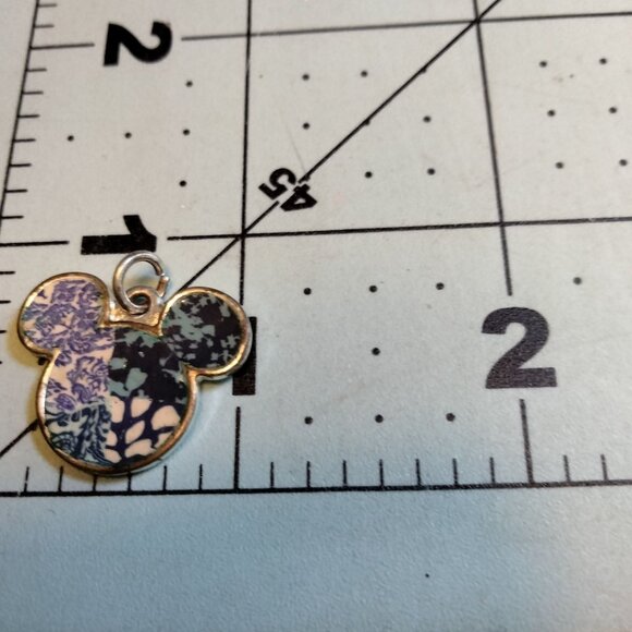 Mickey Mouse Head Pendant Charm blue White Abstract Floral Pattern - Picture 3 of 3